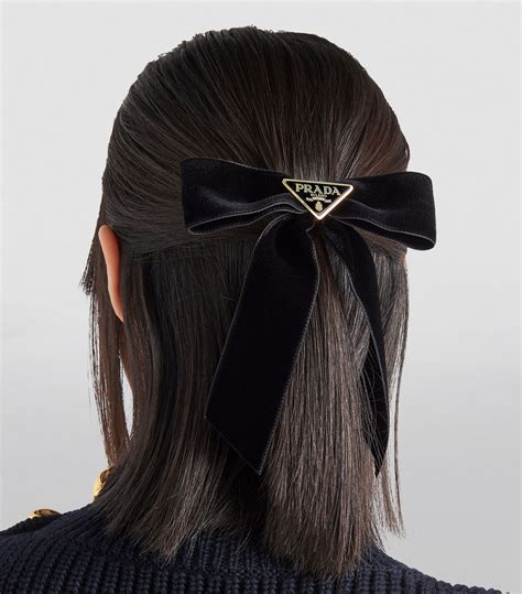 prada hair band|Prada velvet hair clip.